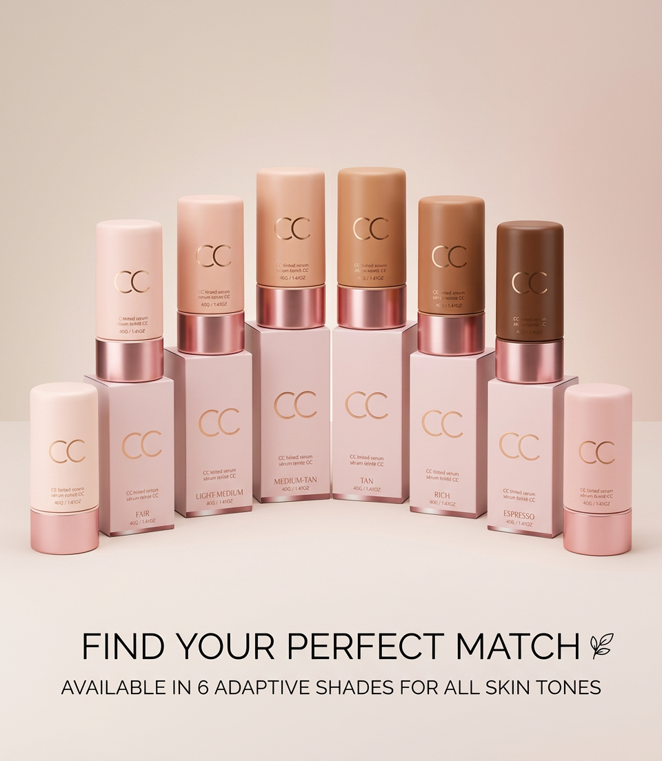 CC Color Correcting Tinted Serum, Hydrating Light Coverage Skin Tone Evener CC Cream