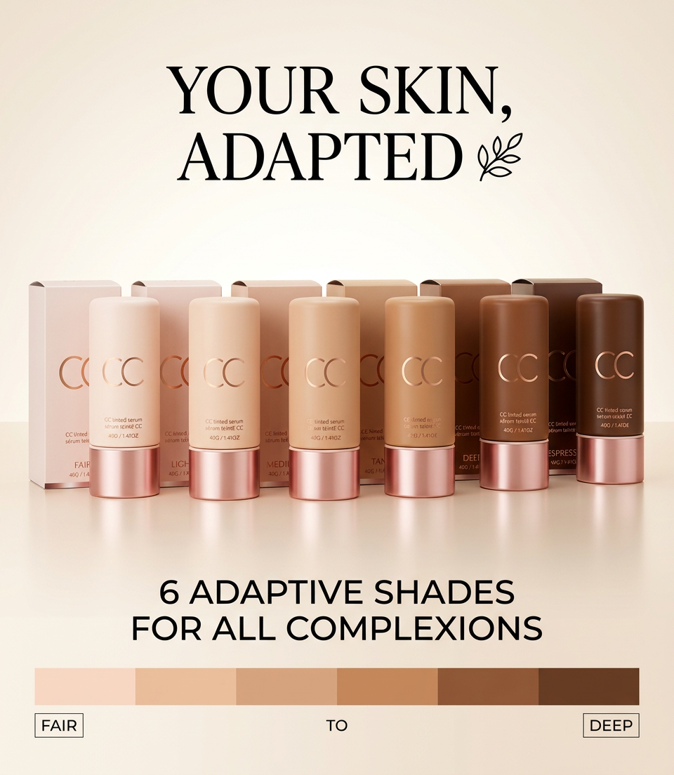 CC Color Correcting Tinted Serum, Hydrating Light Coverage Skin Tone Evener CC Cream